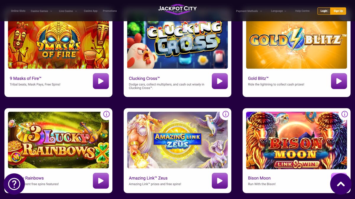 Jackpot City casino lobby